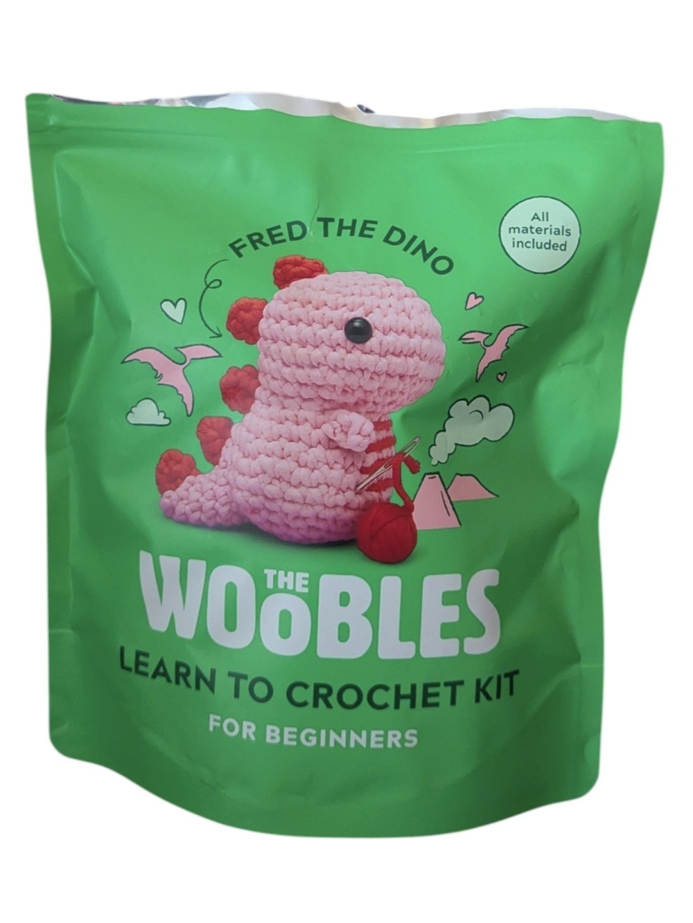 The Woobles Fred The Pink Dino Learn To Crochet Kit For Beginners